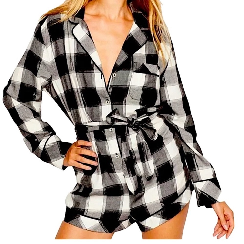 Victorias Secret Plaid Black and White Women's Sleepwear Romper